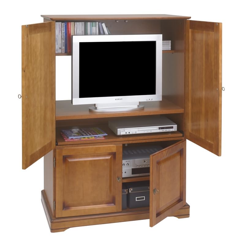 Armoire Informatique Merisier 4 Portes 7 Niches L 97 H 141 P 54 cm