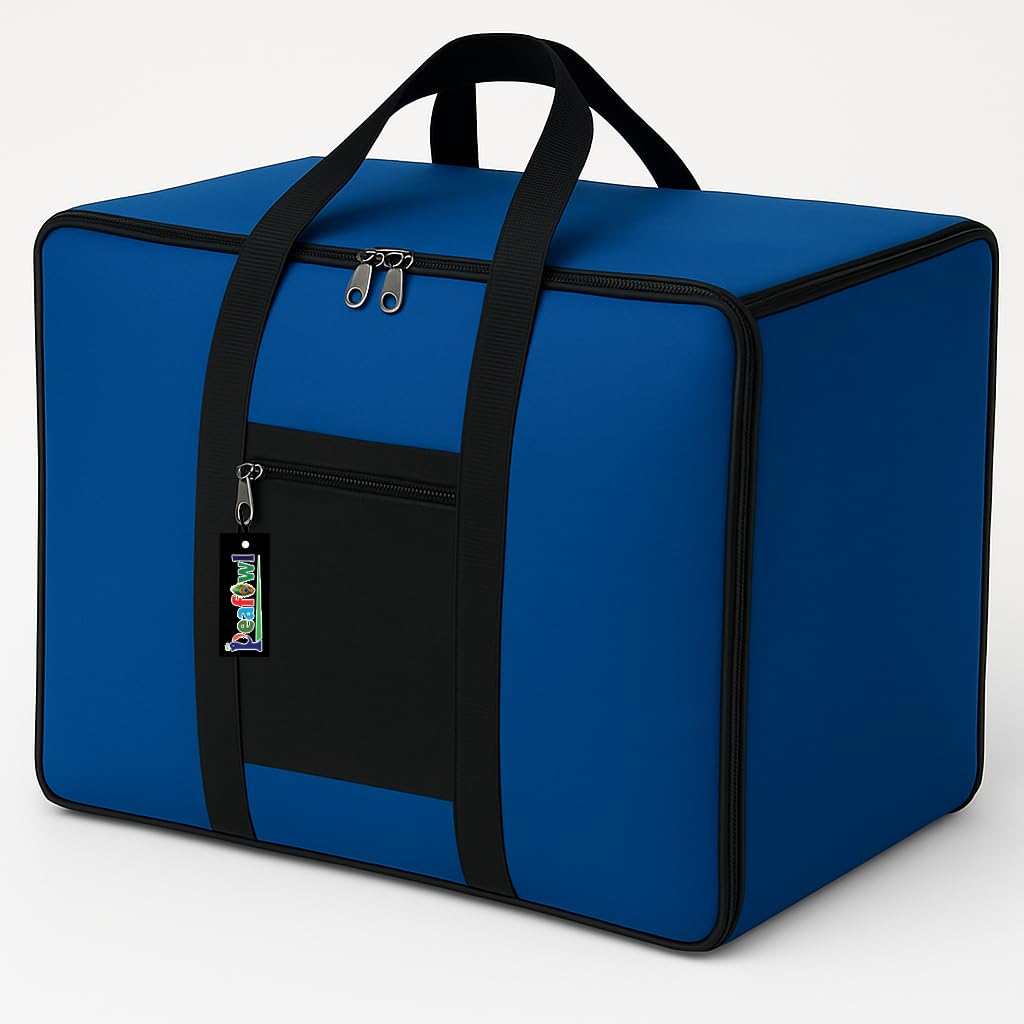 Peafowl Large Storage Organizer Bag with Front Pocket, Zipper Closure & Carry Handles, Blue, Foldable-image-42