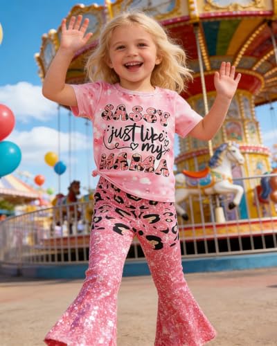 Image of OLMRJKD Kid Toddler Girl Clothes Outfits Short Sleeve Butterfly Top Flared Leg Pants Summer Clothing Set