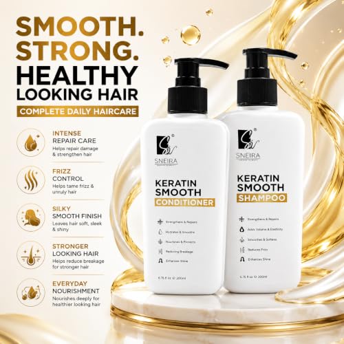 Image of Keratin Smooth Shampoo & Conditioner Combo 400ml, Intense Repair & Frizz Control,Silky, Strong & Healthy Hair, Repair for Reducing Hair Loss & Breakage, Upto 95% stronger hairs Silicone-free