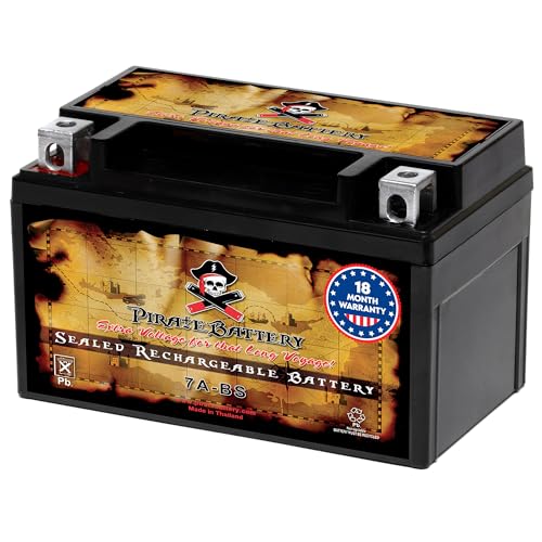 Image of Pirate Battery YTX7A-BS 12V 90 CCA AGM - Maintenance-Free 6 Ah Battery for ATV, Scooter, Dirt Bike, Moped - T3 Nut & Bolt Terminal - Fits GY6 50-125 cc, Honda Recon 250