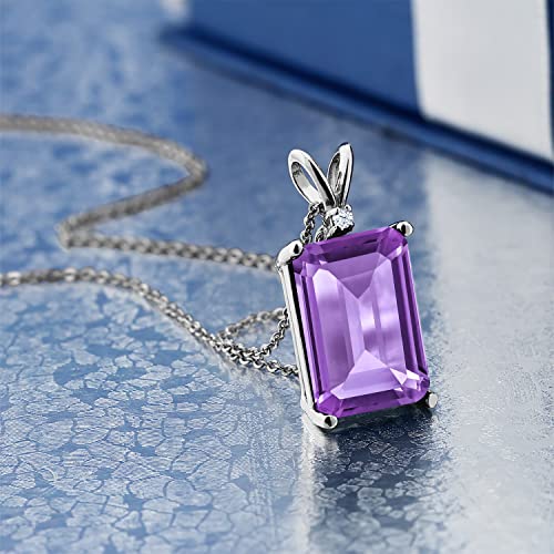 Gem Stone King 925 Sterling Silver Gemstone Birthstone Pendant Necklace for Women | 14X10MM Emerald Cut and 1.5MM Round Accents | With 18 Inch Silver Chain2