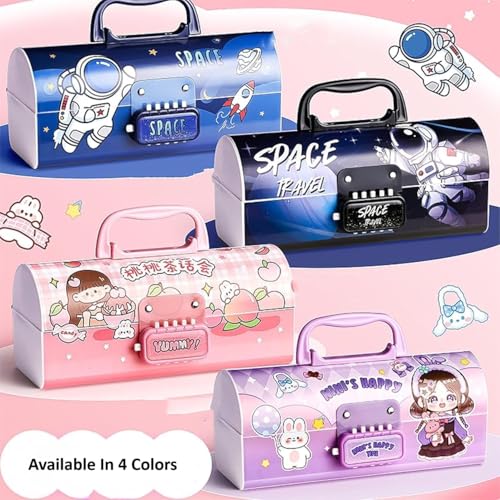 Image of Invite New Cartoon Theme Pencil Box with Push Pull Eraser Set for Kids | Suitcase Style Password Lock Stationery Organizer | School Supplies Gift Combo for Boys & Girls (Nini Happy Purple + Eraser)