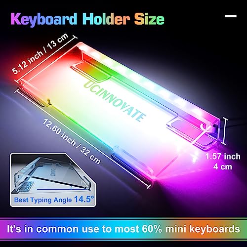 Image of UCINNOVATE Dreamcolor Acrylic LED Backlit Keyboard Stand Tray, 60% Gaming USB Interface Tilted for Easy Ergonomic Typing and Working, Office Desk, Home