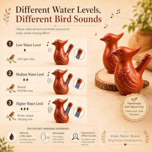 Image of Premium Clay Bird Whistle Toy (Pack of 8) - Handmade Earthen Water Whistle for Kids & Adults - Traditional Terracotta Musical Sound Toy - Natural Eco-Friendly Gift Set