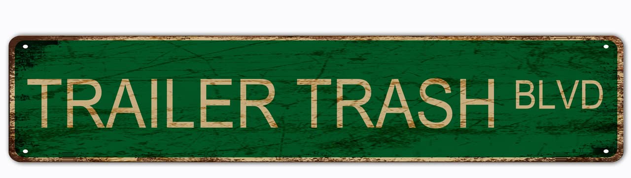 Trailer Trash BLVD Vintage Retro Tin Art Plaque Aluminum Metal Sign for Bedroom Kitchen Garden Wall Pub Club Coffee Hanging Decor 4x16 Inch