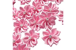 Chenkou Craft Satin Ribbon Flowers Bows with Rhinestone Appliques (Pink)