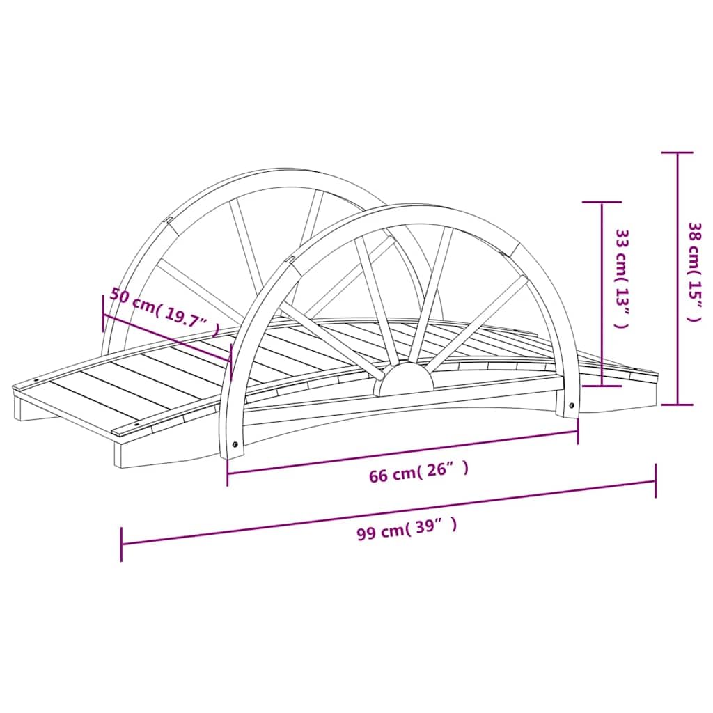 vidaXL Puente de jardín con Media Rueda Madera Maciza Abeto 99x50x38cm, Puente de jardín de Madera, Puente peatonal de Arco, Pasarela de jardín