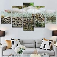 SIGNWIN 5 Panel Canvas Wall Art Animals Cheetah Closeup Contemporary Expressive Modern Artwork for Home Decorations Ready to Hang - 60