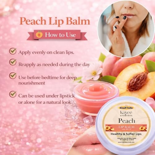 Image of Khadi Natural Lip Balm for Men and Women | Deep Conditioning Lip Treatment with Shea Butter & Almond Oil | Prevents Dryness and Keeps Lips Soft All Day (Peach)
