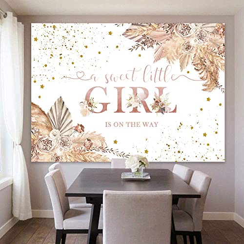 Sensfun Boho Baby Shower Backdrop It's A Girl Background Watercolor Pampas Grass Floral Baby Shower Party Cake Table Decoration Banner Photo Booth Props (7X5Ft) #TOP2
