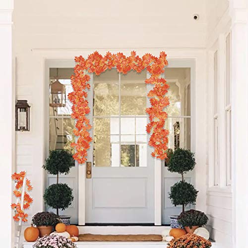 Cqure 12 Pack Fall Leaf Garland, Hanging Vines Garland Artificial Fall Maple Leaves Garland Thanksgiving Decor For Home Wedding Fireplace Party #TOP7