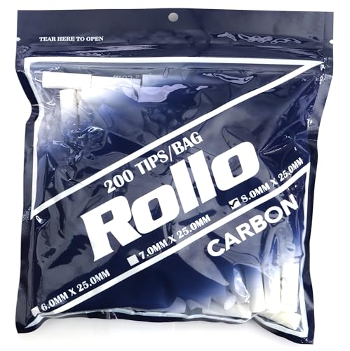 Rollo Filtres à charbon 8 mm x 25 mm – 200 pointes de filtre longues régulières avec charbon actif – Accessoire de nettoyage pour rouler à la main