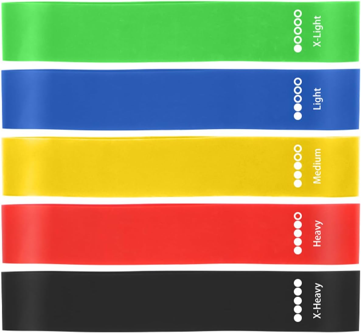 Resistance Exercise Bands Set, 5 Pack Elastic Stretch Loop Bands for Legs and Booty Training, with Carrying Bag and Manual, Multi-Color