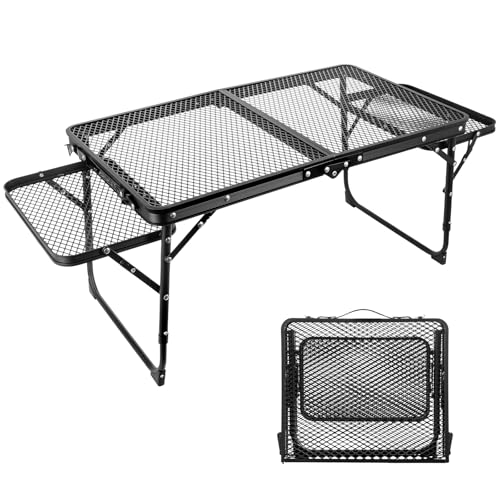 ARATERVIO Faltbarer Campingtisch aus Aluminiumlegierung für Outdoor Leichter Picknicktisch mit Schubladen & Doppel-Ebenen-Tischplatte Tragbarer Gartentisch für Grill BBQ Strand Wandern