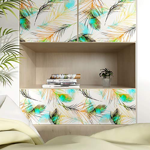 Lacheery Removable Wall Paper Peel And Stick Wallpaper Decorative Self Adhesive Vinyl Paper 17.7"X80" Feather Contact Paper Blue Wallpaper Roll For Girls Bedroom Walls Dresser Drawer Liners Bookcases #TOP4