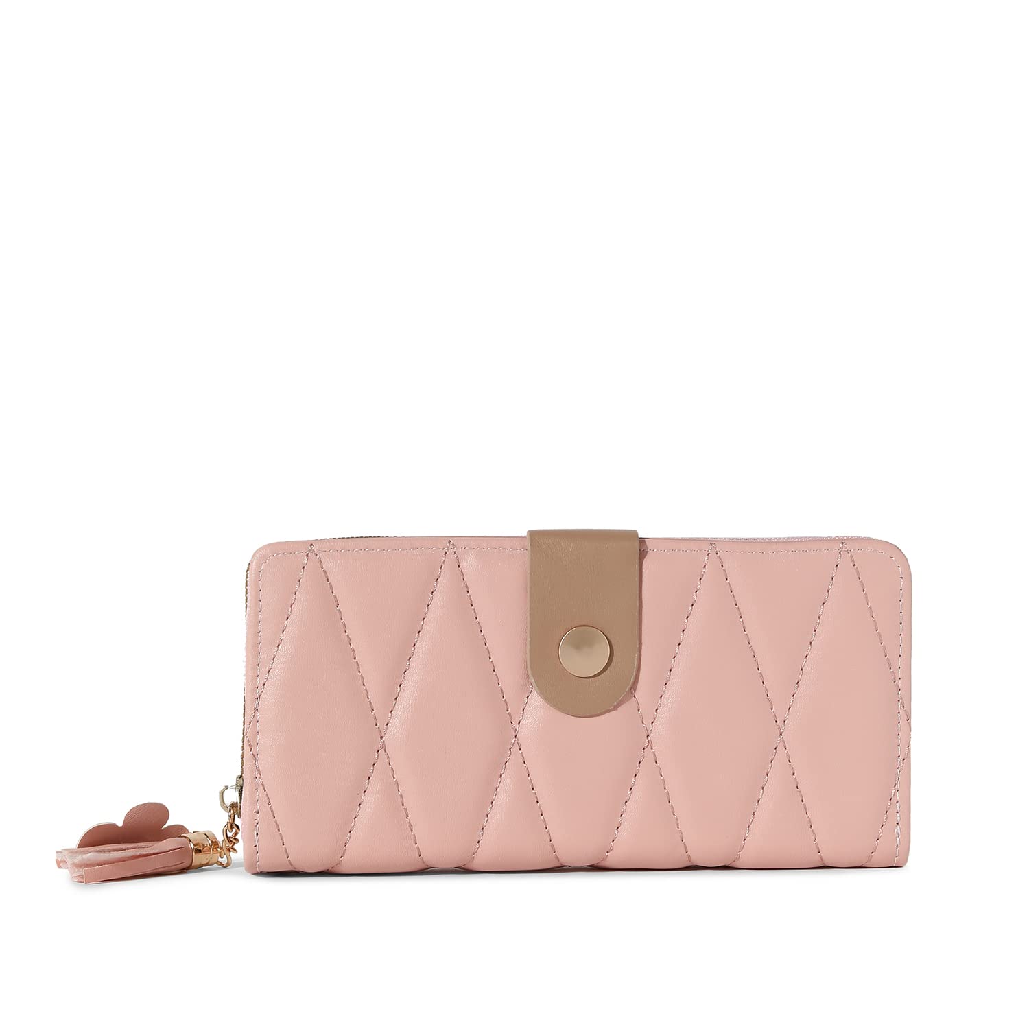 Haute Sauce Women Pink Textured Vegan Leather Wallet for Casual Wear | Zip Closure | Slim and Easy to Fit in Hand & Bags | Latest Stylish Purse with Pocket & Multiple Card Holders for Ladies