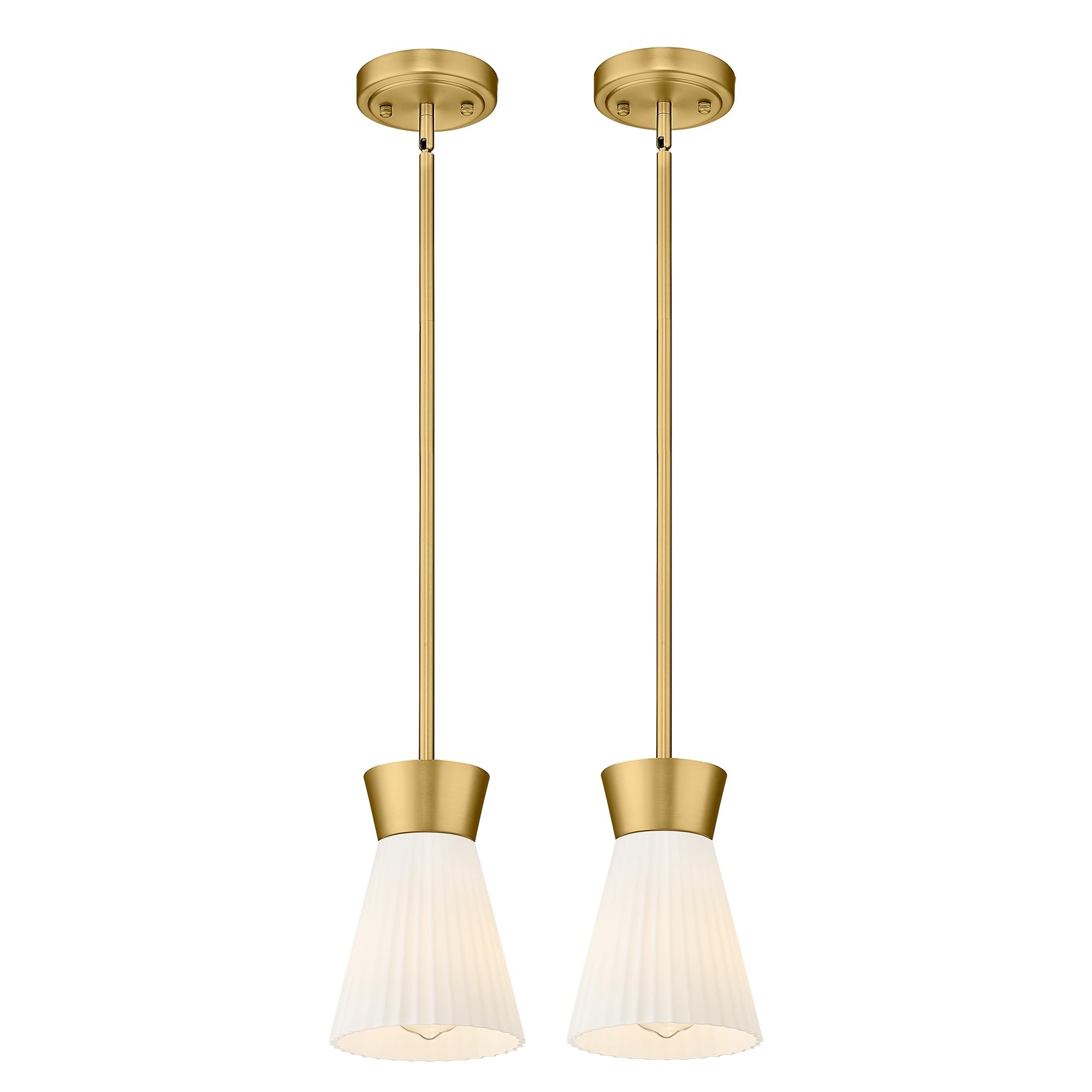 Photo 1 of 2 Packs Modern Pendant Light Fixtures, HWH Kitchen Island Lighting for Living Rooms, Dining Room, Hanging Light with Milk White Striped Glass, Gold Finish, 5HZG107MIL-2PK BG