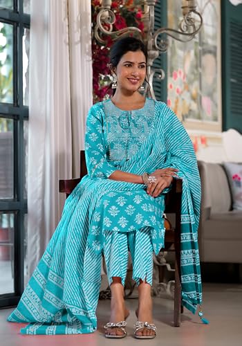 Image of MIRCHI FASHION Pure Cotton Women Straight Batik Printed Kurti Set with Dupatta and Pant