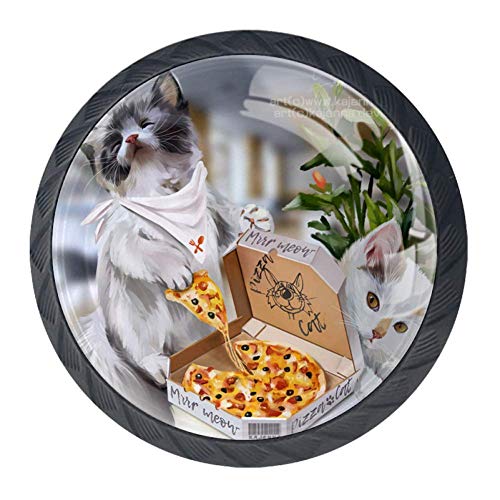 Preisvergleich Produktbild Katzen essen Piza Schubladenknöpfe Kristallglas 3D-Optik für Schubladenschrank Schrank Küchenschränke Türgriffe Raumdekoration. 3.5 * 2.8cm 3.5×2.8CM