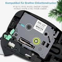 8x XemaX Schriftband Kompatibel für Brother P-touch Bänder 12mm TZe-231 Brother 0,47'' Tape Cassette für Brother PT-1010 H105 H100LB D600 1000 P300BT H100R D400 E100 H110 Cube Plus, Schwarz auf Weiß – Ansicht 3