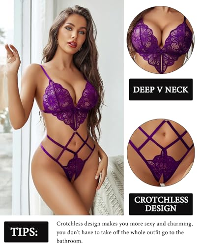 Image of Avidlove Women Lingeries Deep V Teddy Sexy Lace Bodysuit Cut Out Babydoll
