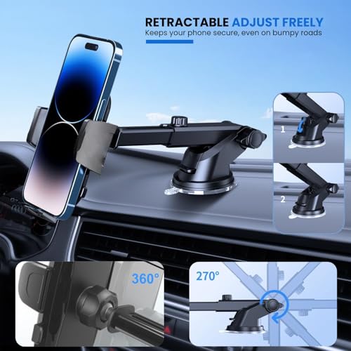 Image of Long Neck Car Mobile Phone Holder | 360 Rotatable Phone Mount with Strong Suction Cup | Adjustable Windshield & Dashboard Stand for All Smartphones (Black)