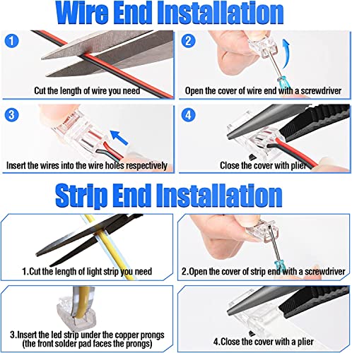 GTIWUNG 3528 2835 2 Pin Solderless LED strip to lead Connector Kit, Includes 6 Meters Extension Cable, Black, Red - Image 4
