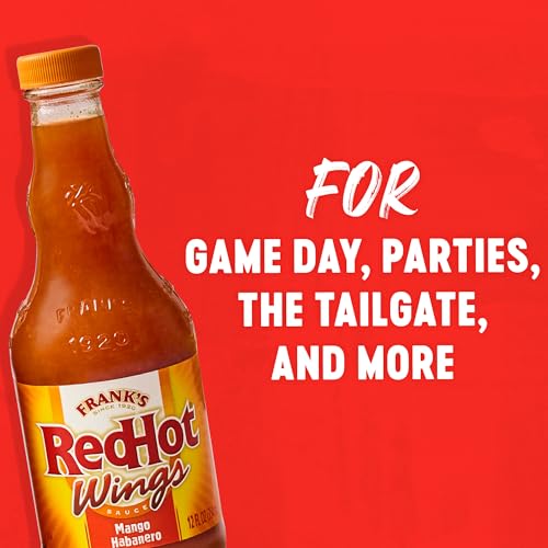Image of Frank's RedHot Wings Sauce, Mango Habanero, Hot Sauce, Marinade, Glaze, For Fish, Steak, Burgers, Wings, Cole Slaw, Salsa, and More, 12 fl oz (Pack of 2)
