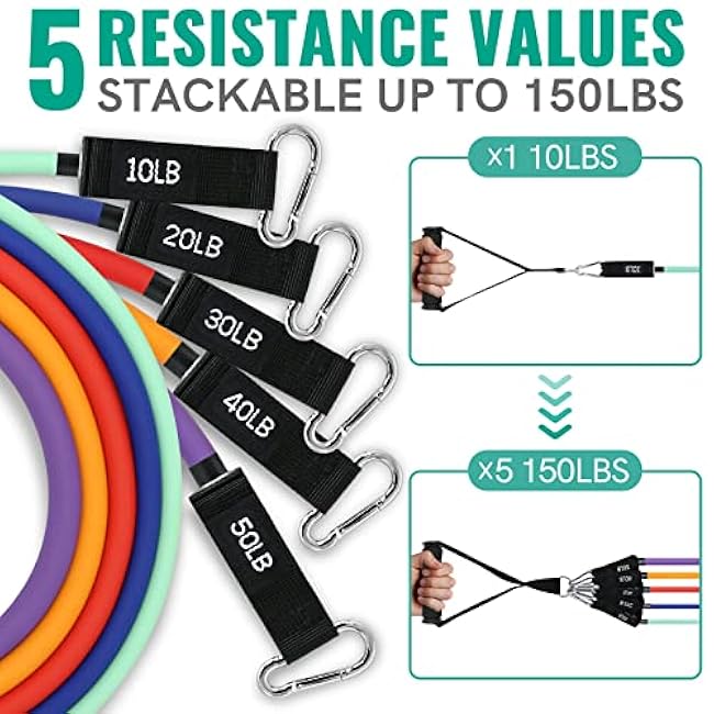 Aihoye Resistance Bands for Working Out, Exercise Bands with Handles, Stretch Bands for Exercise, Workout Bands with Door Anchors for Physical Therapy & Strength Training