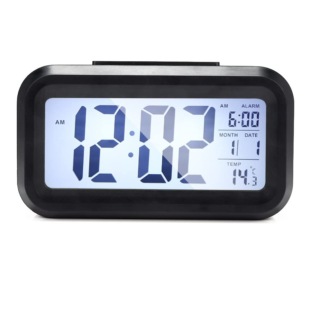 HRWLY Digital LCD Display Alarm Clock with Backlight Square Home Decor Electronic Snooze(Argento)