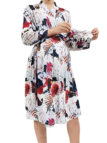 Image of SUFEINI Maternity Robe and Matching Baby Swaddle Blanket Set, Mommy Robe with Receiving Blanket Girls Boys Sleepwear