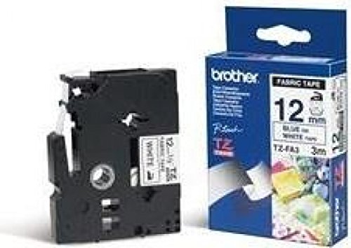 Brother TZe-FA3 ruban cassette textile thermocollant 12mm bleu blanc compatible P-touch