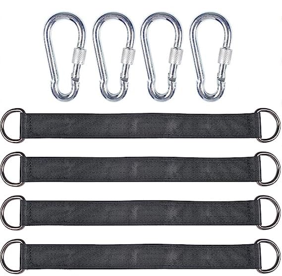 Qooloo Hanging Kit Straps, 4 pcs Swing Hanging Accessories, Swing Straps Hanging, Swing Attachment Hammock, Tree Swing Hanging with 4 D-Rings, Holds Up to 150KG for Garden,Swing,Hammocks,Tree Swing