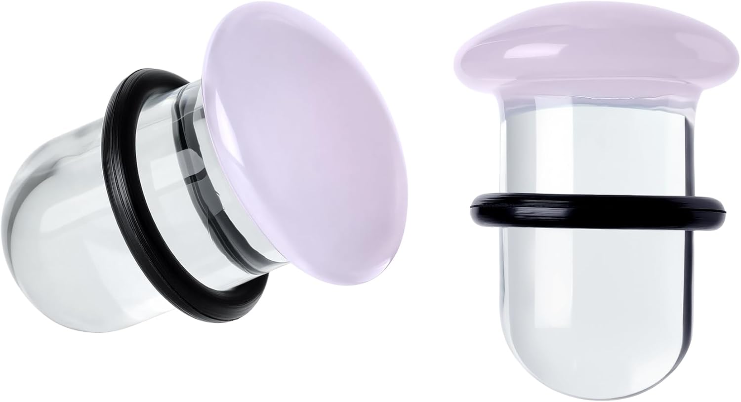 2Pcs Glass Ear Gauges Stretching Kit - 8mm-16mm Single Flare Glass Plugs Tunnels with Rubber Rings for Stretched Ears, Hypoallergenic Smooth Ear Expander Body Piercing Jewelry