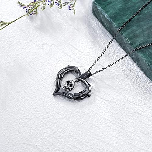 Skull/Bat Black Necklace 925 Sterling Silver Halloween Skull Bat Pendant Necklace Halloween Gothic Jewellery Halloween Gifts for Women Girls