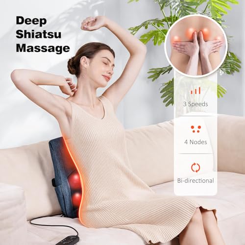 Image of Boriwat Neck and Back Massager with Heat, 3D Kneading Shiatsu Massage Pillow for Neck, Back, Shoulders, Legs, Deep Tissue Relief for Sore Muscles, Home & Car, Great Gift for Women, Men, Mom, Dad