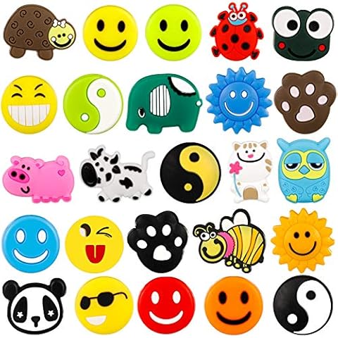 JOELELI 25 Pcs Tennis Racket Vibration Dampener Soft Silicon Racket Dampener Cartoon Shape Tennis Racquet Shock Absorbers Tennis Racket for Racquetball Cover