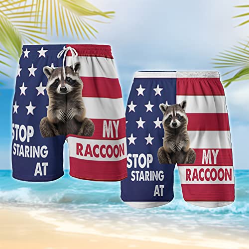 Raccoon Men's Quick Dry - Animal Lover Hawaiian Shorts for Men - Beach Shorts Swim Trunks Set 5 (TND-LN-1)2