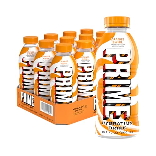PRIME Hydration ORANGE SWIRL, Sugar Free Sports Drinks, Electrolyte Enhanced to Replenish Fluids, B Vitamins, Antioxidants, Made with Natural Flavors, 16.9 Fl Oz 12 Pack