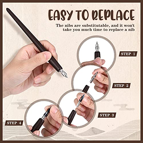 Calligraphy Pen Set Include Fountain Ink Writing Pen Wooden Fountain Pen Comic Nib Pen Refillable Pen With Pen Stand And 12 Pieces Vintage Nibs For Women Men Drawing Hand Lettering Signing #TOP3