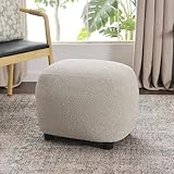 KINWELL Round Boucle Upholstered Ottoman Chair, Footstool with Soft Padded Seat, Fully Assembled Modern Sofa Couch Footrest, Extra Seating for Bedroom Entryway, Taupe(18.5' D x 23' W x 16.5' H)