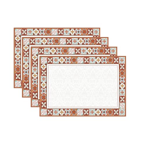 Image of Premium Leather Dining (Pack of 4) Placemats - Waterproof, Heat Resistant, Non-Slip Table Mats for Kitchen & Dining (Brown Portico Tile)