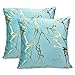 IDOCOLORS Lot de 2 Housses de Coussin en Velours Taie d'oreiller Décorative à Branches d'or pour Canapé, Chambre, Voiture Bleu Clair 45x45 cm