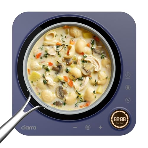 Ciarra Placa inducción Portátil 2000W, Placa de inducción Display Táctil, Temporizador, Cerradura de Seguridad Diseño en Cristal de Alta Resistencia, Azul, CBTIH1A-M