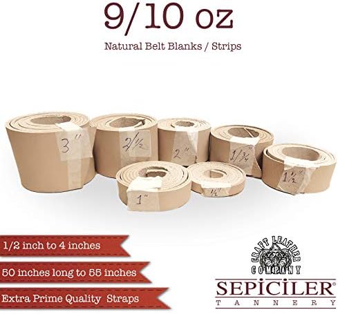Sepici Import Tooling Leather 9/10 oz Natural Belt Blanks/Strips from Exclusive Vegetable Tanned Leather Tannery (1-1/2" x 50") image 5
