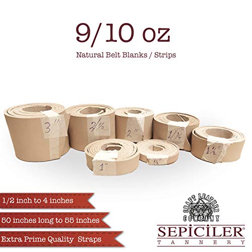 Import Tooling Leather 9/10 Oz Natural Belt Blanks/Strips From Exclusive Vegetable Tanned Leather By Sepici Tannery (1" X 55") #TOP1
