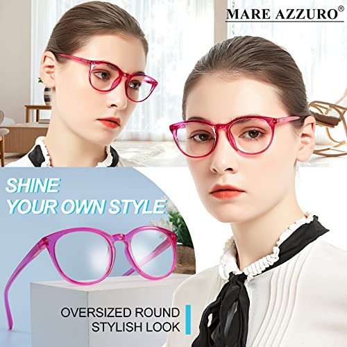 Image of MARE AZZURO Round Stylish Reading Glasses with Spring Hinge Fashion Readers for Women 5.00