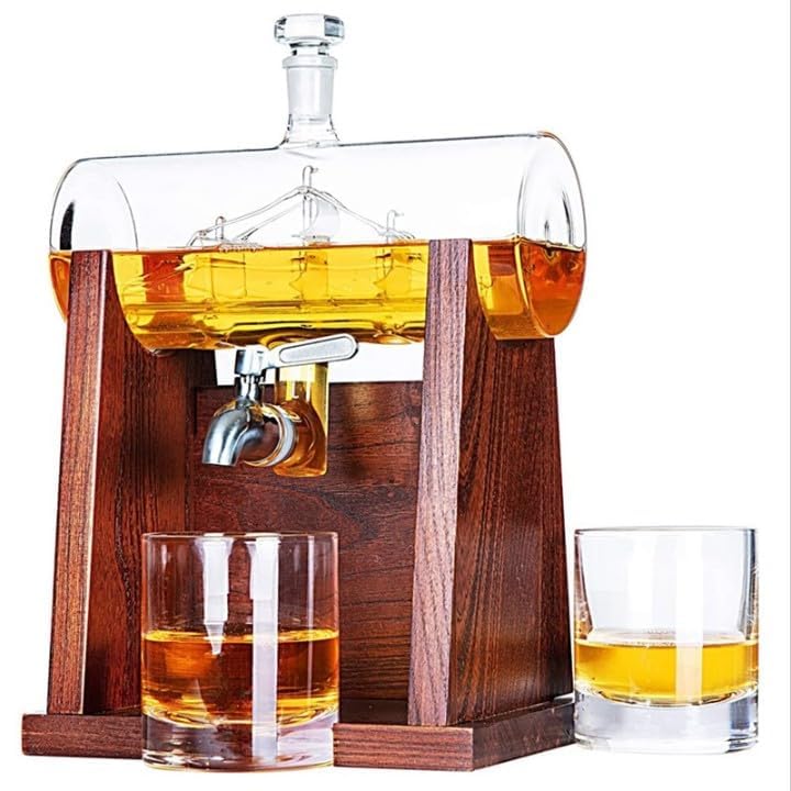 Image of Whiskey Decanter with Antique Crystal Clear (Boat Shape Decanter 2 Glasses)