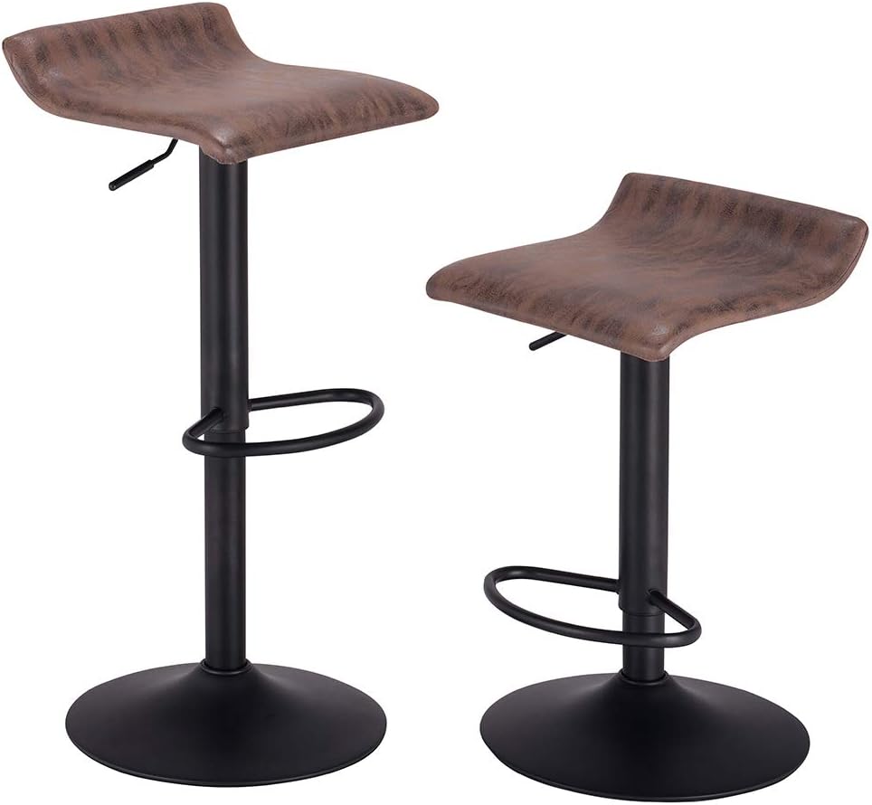 PRAISUN Bar Stools, Set of 2, Swivel Counter Chairs, Height Adjustable Barstool for Kitchen, Vintage Fabric, Brown